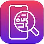Outline of a phone and a magnifying glass with a pink and purple background.